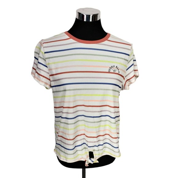 Ivory Ella Women's Short Sleeve Tie Front Striped Shirt Size Small SEE‎ BACK - Picture 1 of 9